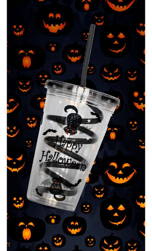 Vaso Con Popote Caracol Acrílico Halloween