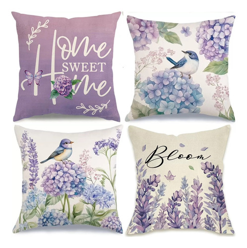 Fundas Cojines Almohada Decorativos Lino Algodón 4pcs 45cm Lavanda