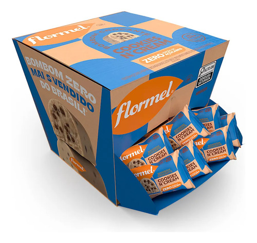 Flormel, Bombom, 18x12g, Zero Açúcar, Branco Cookies'n Cream