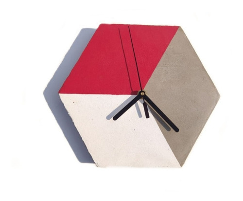 Reloj Pared Concreto Hexagonal Rojo Diseño Tridimensional