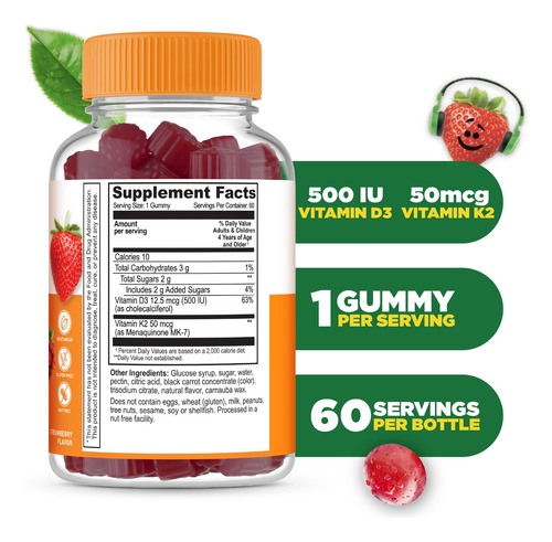 Gomitas Lifeable Kids Con Vitamina D3 Y K2 | 1000 Ui De Vita