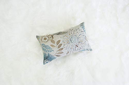 Funda Cojín Rectangular Oblonga Decorativa Girasol Azul Crem