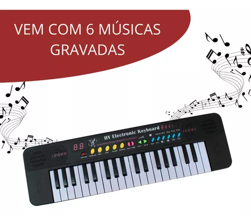 Teclado Piano Musical Infantil Eletrônico 37 Teclas com Microfone (Vermelho)