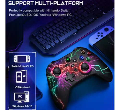 Controle Sem Fio Para Pc Nintendo Switch Android Ios Led Rgb Controle Sem Fio Para Pc Nintendo Switch Android Ios Led Rgb