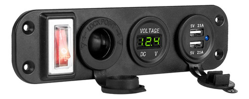 L 12v/24v Usb Tomada Carregador Led Voltímetro Verde