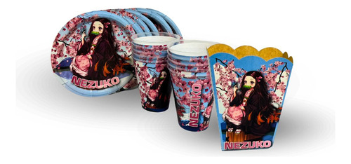 Kit Platos, Vasos Y Palomeros Para 10 Invitados Personajes Nezuco