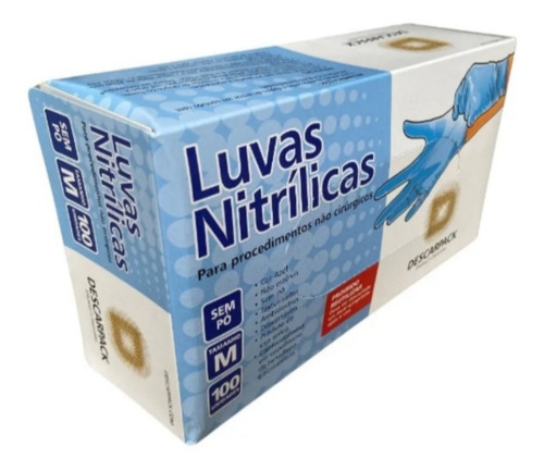 Luva Nitrilica Procedimento Azul Sem Pó Descarpack Tamanho G