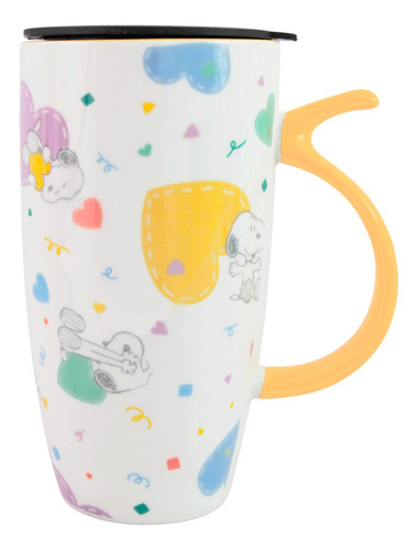 Taza De Ceramica Con Tapa Snoopy Peanuts 640 Ml Kawai Sj6004 Color Amarillo