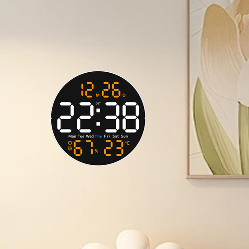 Reloj Digital De Pared Con Luz Nocturna Con Control Naranja