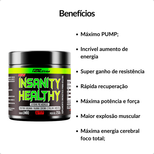 Kit 4x Pre Treino Insanity Com Creatina Pro Healthy Limonada com Coqueteleira