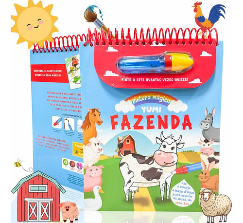 Livro Infantil : Pintura Mágica Animais Da Fazenda | Diversão Com Água Pinte Quantas Vezes Quiser - Grande Com Espiral