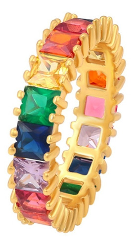 Anillo Con Zirconias Multicolor Elegance Oro 14k Laminado