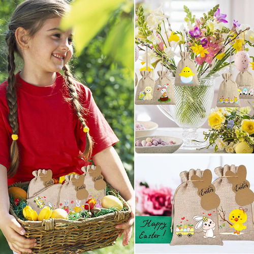 Huaerle 24 Bolsas De Arpillera De Pascua Con Cordón, Bolsas