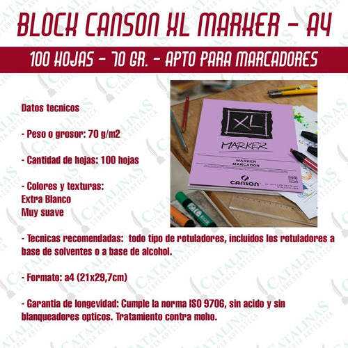 Block Canson Marker Xl 70gs Tamaño A4 100 Hojas Microcentro