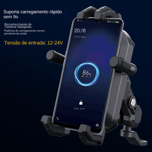 Suporte De Celular P/ Moto Carregador Indução Anti-roubo