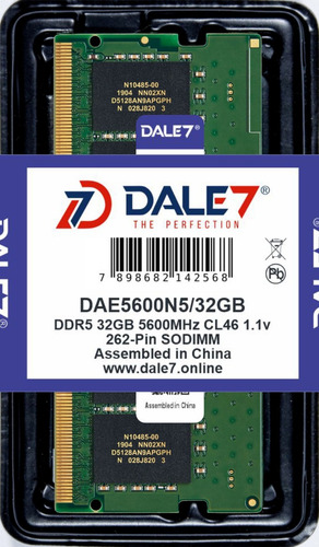 Memória Dale7 Ddr5 32gb 5600 Mhz Notebook Kit C/04 Unid