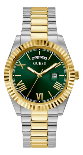 Reloj Para Hombre Guess Continental Color Plateado Gw0260g1 Color de la correa Bitono Color del bisel Dorado Color del fondo Verde