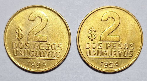 Lote 2 Monedas Uruguay 2 Pesos 1994 Variantes 