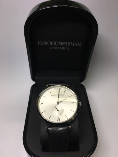 Relógio Original Empório Armani Pulseira Couro Preto Usado