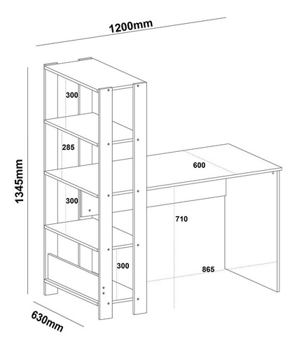 Mesa De Estudos Com Estante Estilo Industrial Off White Cor Marrom-claro