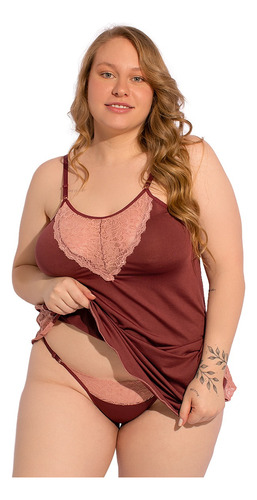 Camisola Plus Size Feminina E Calcinha De Renda Fio Dental