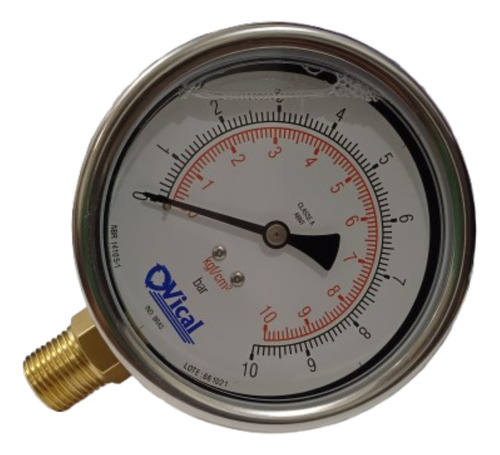 Manômetro Inox Dn100 Calibrado E Etiquetado 0 A 10 Bar-kgf