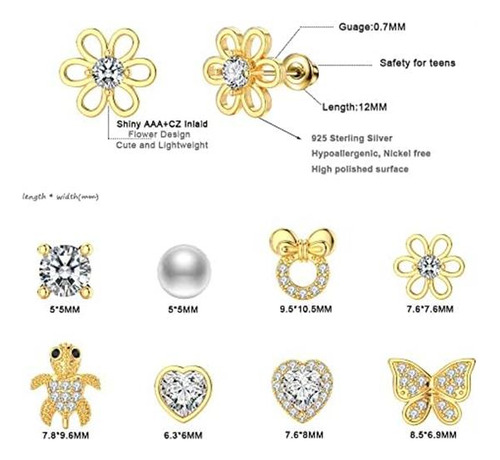 Topbright 8 Pares De Aretes De Plata De Ley S925 Aretes Hipo