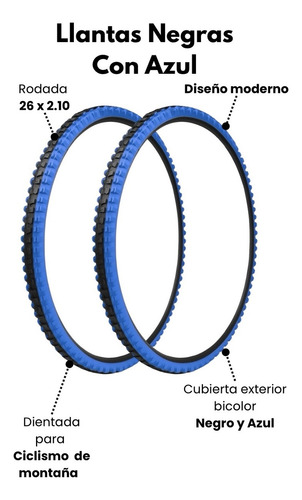 Llantas Neumáticos Para Bicicleta Montaña Mtb 26 X 2.10 Negro/Azul Bicolor (par)