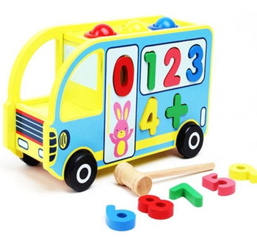 Juguete Didáctico Bus Para Aprender Numeros Y Colores Madera