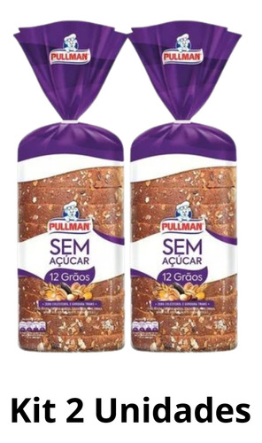 Kit 2 Pao De Forma Pullman Integral 12 Graos Sem Açucar 350g