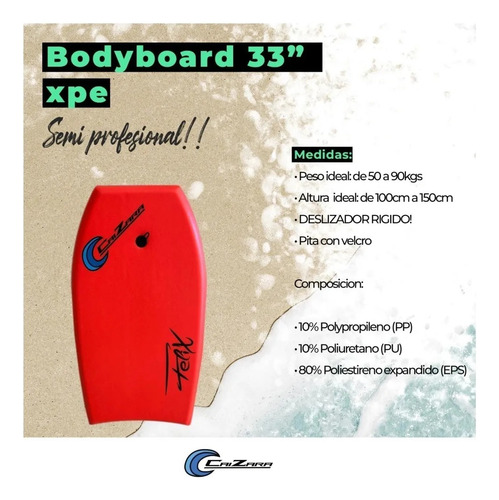 Tabla Bodyboard Xpe 33' Caizara Semi Profesional Barrenador Color Gris