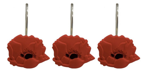 Ganchos Para Cortina De Baño Con Diseño Poppies Artesanal Color Rojo