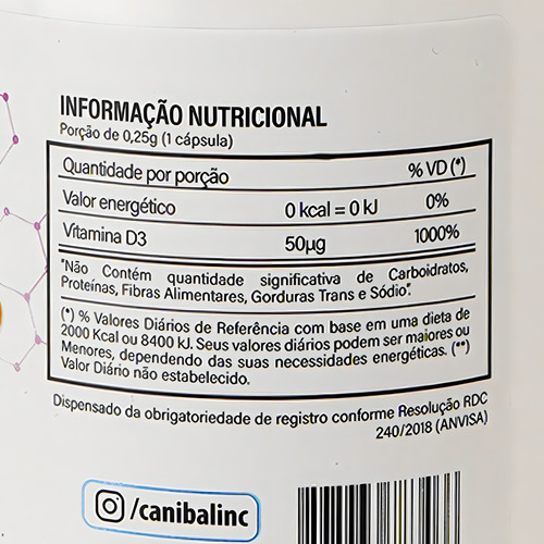 Suplemento Em Cap. Vitamina D3 2000ui Canibal Inc 90cap Sabor Sem sabor