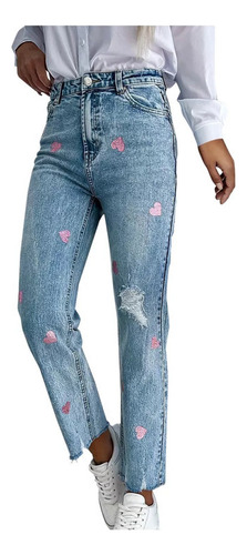 Calça Feminina De Cintura Alta, Pernas Retas, Jeans, Vermelh