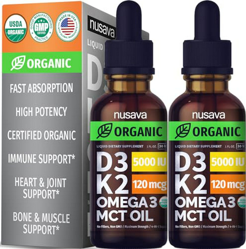 (2 Pack) Organic Vitamin D3 K2 Drops W Mct Oil Omega 3, 5000