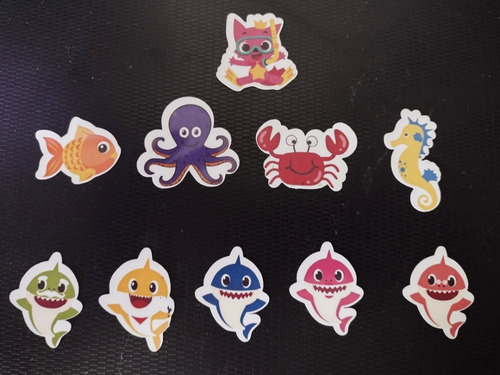 50 Tags, Topper, Apliques Docinhos Desenho - Baby Shark