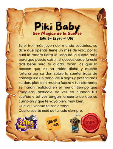 Troll Piki Baby De La Suerte - Troll Elfo Duende Azul Acero