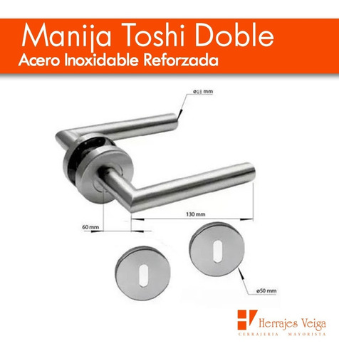 Imagen 5 de 9 de Manija Puerta Acero Inoxidable Toshi Doble Reforz Metal