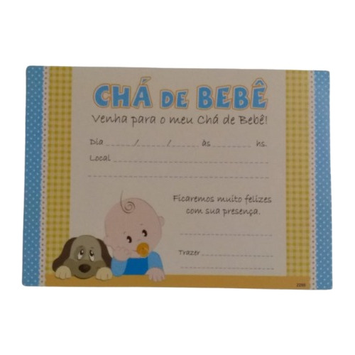 Convite Chá De Bebê Menino (c/ Envelope) 16 Unidades