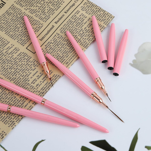 5 Pinceles Liner Para Decoracion De Uñas Fino Mano Alzada Color Rosa
