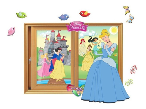 Adesivo Infantil De Parede Princesa Cinderela Na Janela 3d