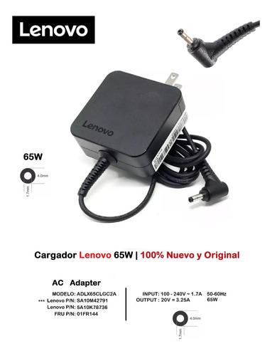 Cargador Lenovo 65w 20v-3.25a 100-240v Nuevo Y Original 100%