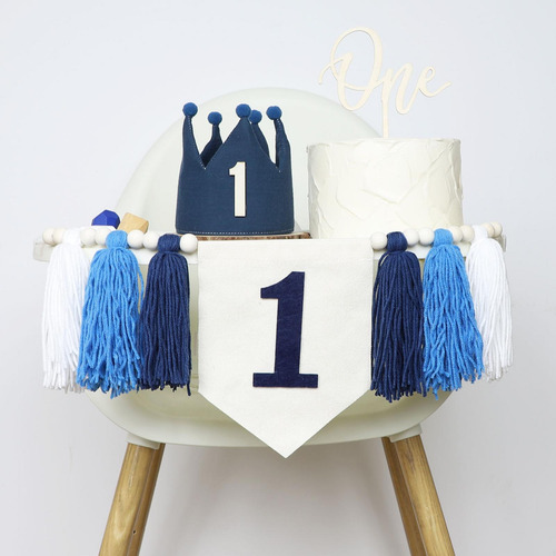 Banner De Silla Alta Fiesta De Cumpleaños Azul Oscuro
