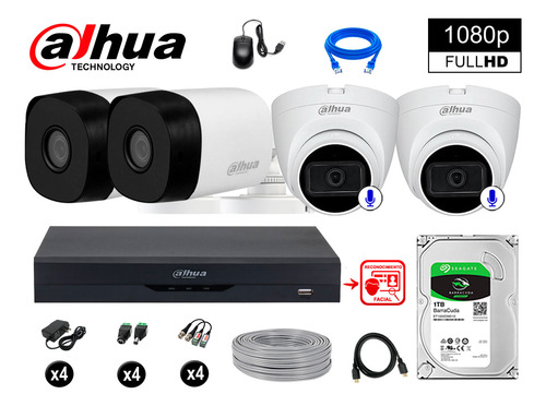 Cámaras Seguridad Kit 4 Fhd 2 Camara Audio + 1tb Rec Facial
