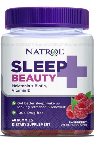 Natrol Sleep & Beauty Con Melatonina Biotina Y Vitamina E Sabor Frambuesa