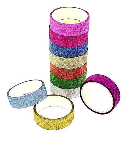 Fita Adesiva Decorativa Gliter Washi Tape Scrapbook 10 Unid
