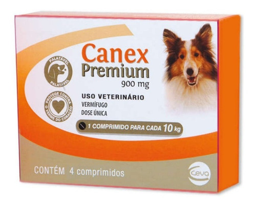 Canex Premium 900mg Cães 10 Kg 4 Comprimidos Vermifugo