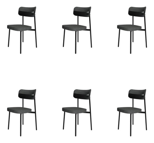 6 Unidades Cadeira Alloa Fixa C/4 Pés 50 X 44,7 X 83,8 Cm Cor Corriente Cinza/courino Preto