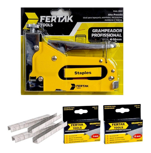 Kit Grampeador Tapeceiro 4-14 Mm + 2200 Grampos 6mm 8mm