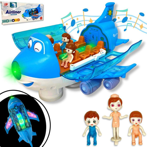 Avião De Brinquedo Musical Gira 360 Bate E Volta - Azul